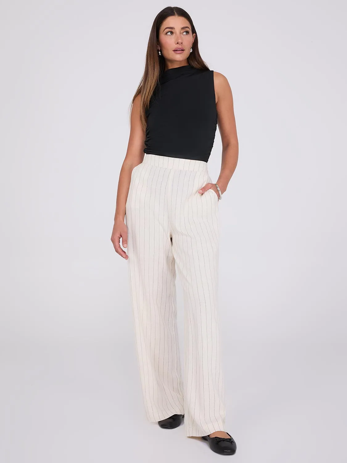 Pinstripe Linen Palazzo Pants sold by Suzy Shier product image thumbnail 3