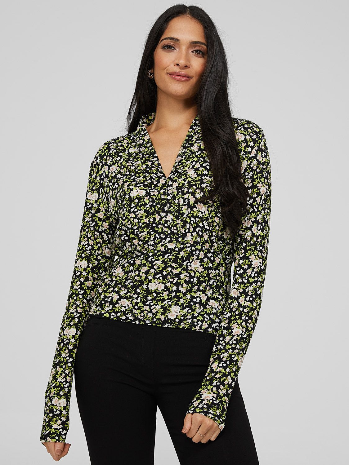 Textured Floral Print V-Neck Top sold by Suzy Shier