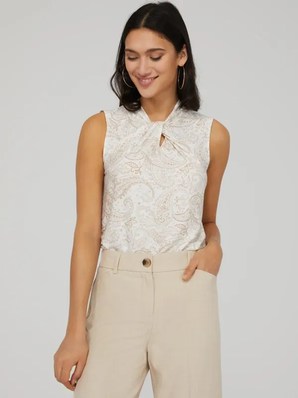 Paisley Print Knotted Neck Top sold by Suzy Shier