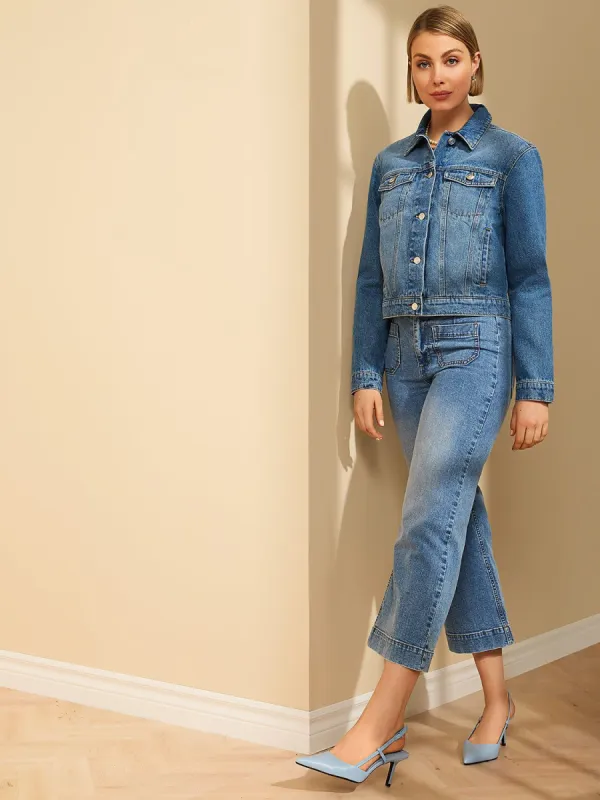 Cropped Patch Pocket Wide Leg Gaucho Pants sold by Suzy Shier