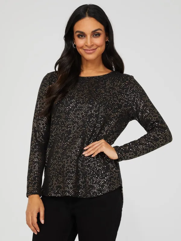 Long Sleeve Foil Print Crew Neck Top sold by Suzy Shier