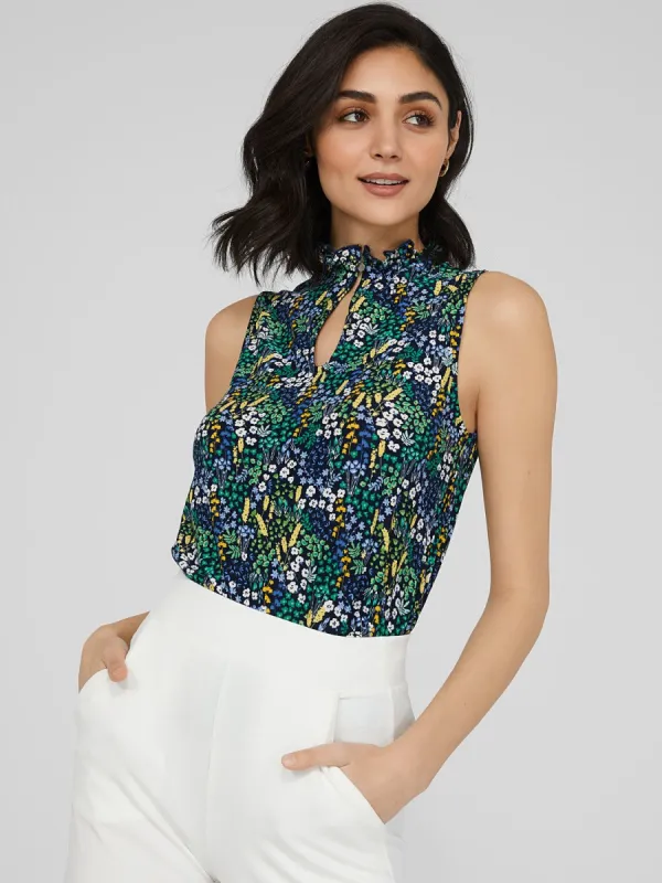Sleeveless Ruffled Neck Top sold by Suzy Shier