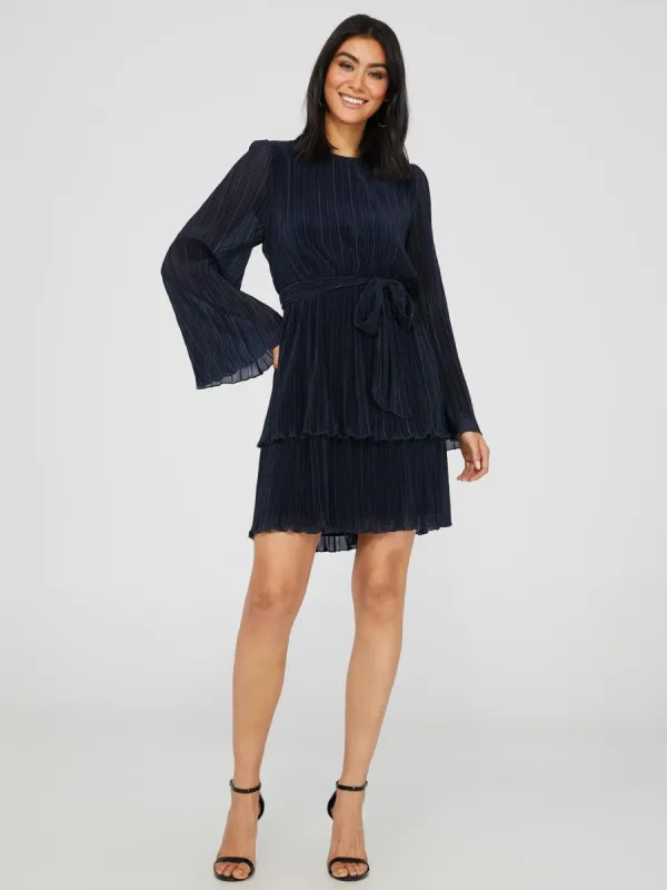 Shimmer Plisse Long Sleeve Mini Dress sold by Suzy Shier