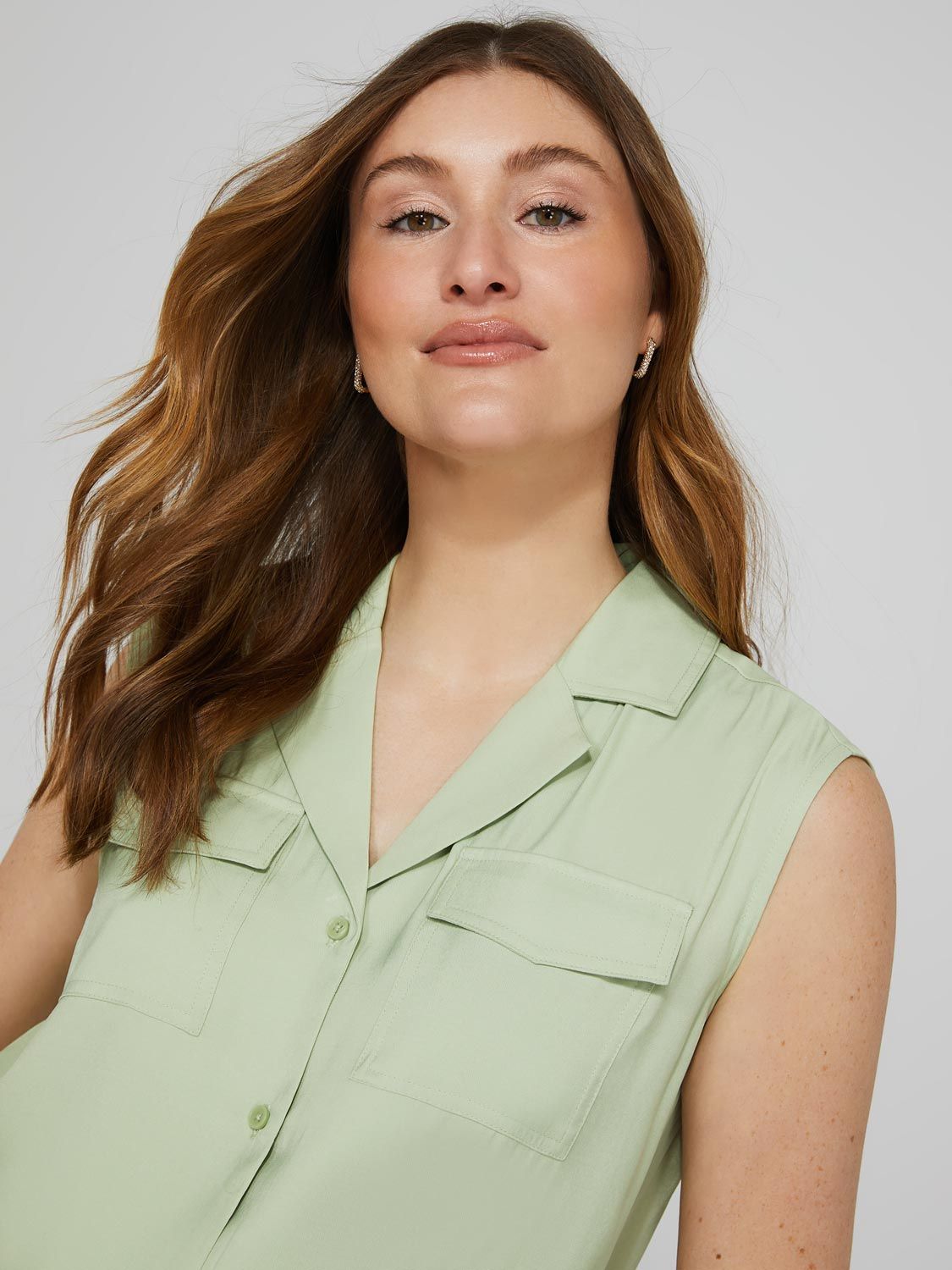 Cap Sleeve Button-Down Blouse sold by Suzy Shier