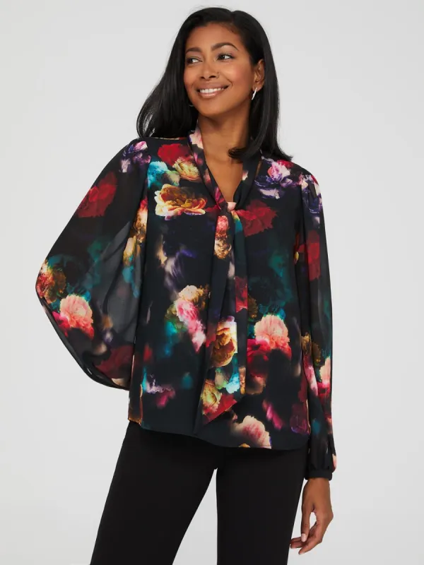 Floral Print Popover Bow Blouse sold by Suzy Shier