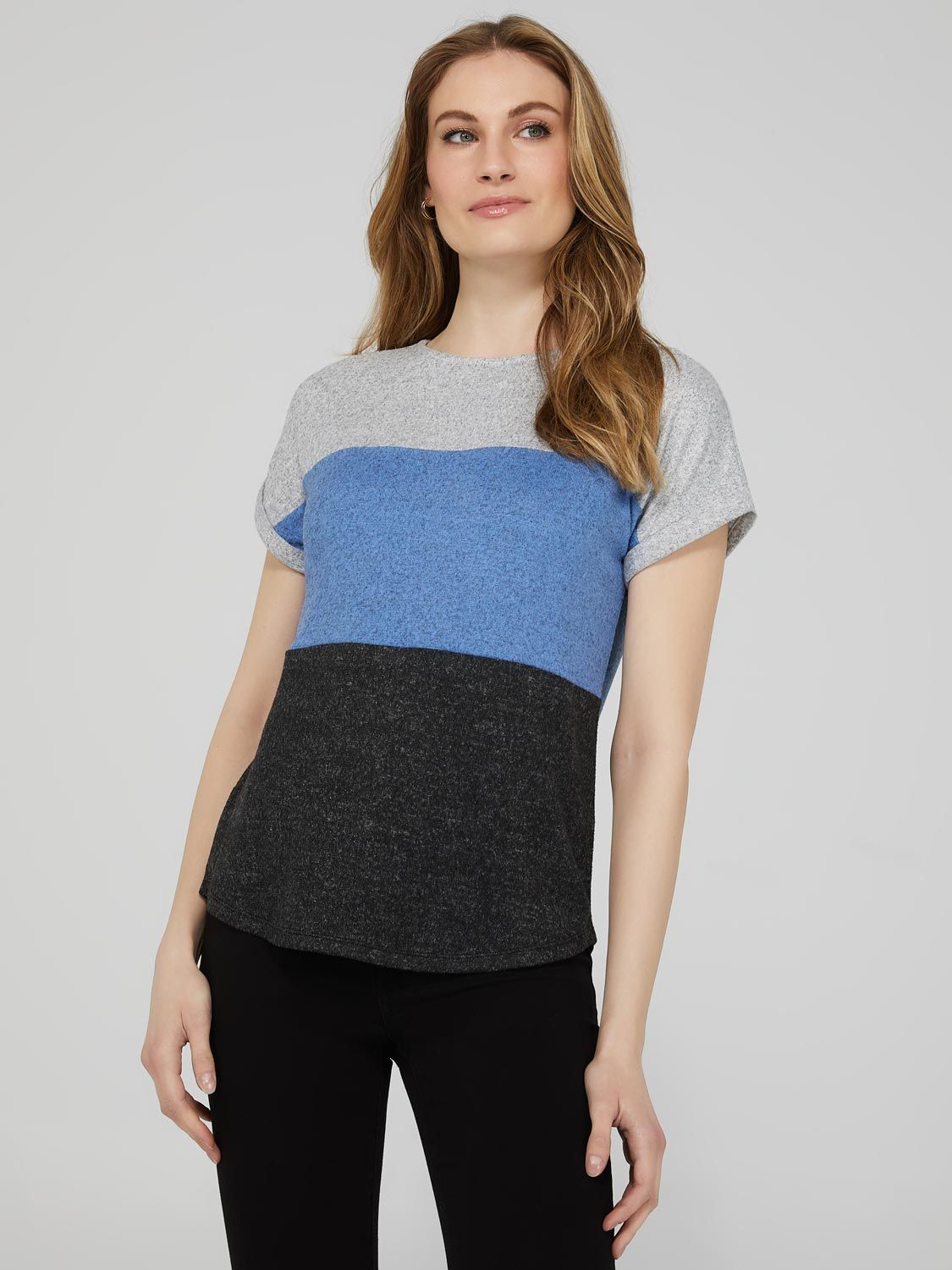 Colourblock Cuffed Sleeve T-Shirt With High-Low Hem sold by Suzy Shier