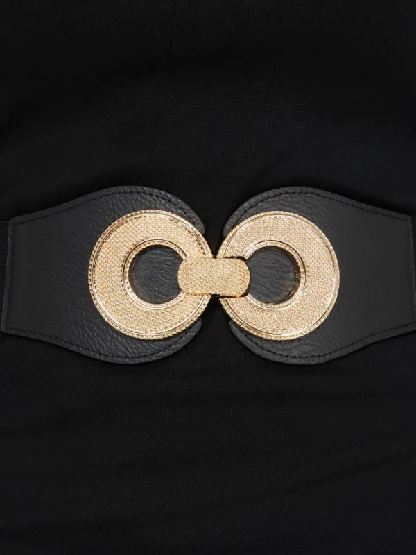 Round Gold Buckle Elastic Belt sold by Suzy Shier
