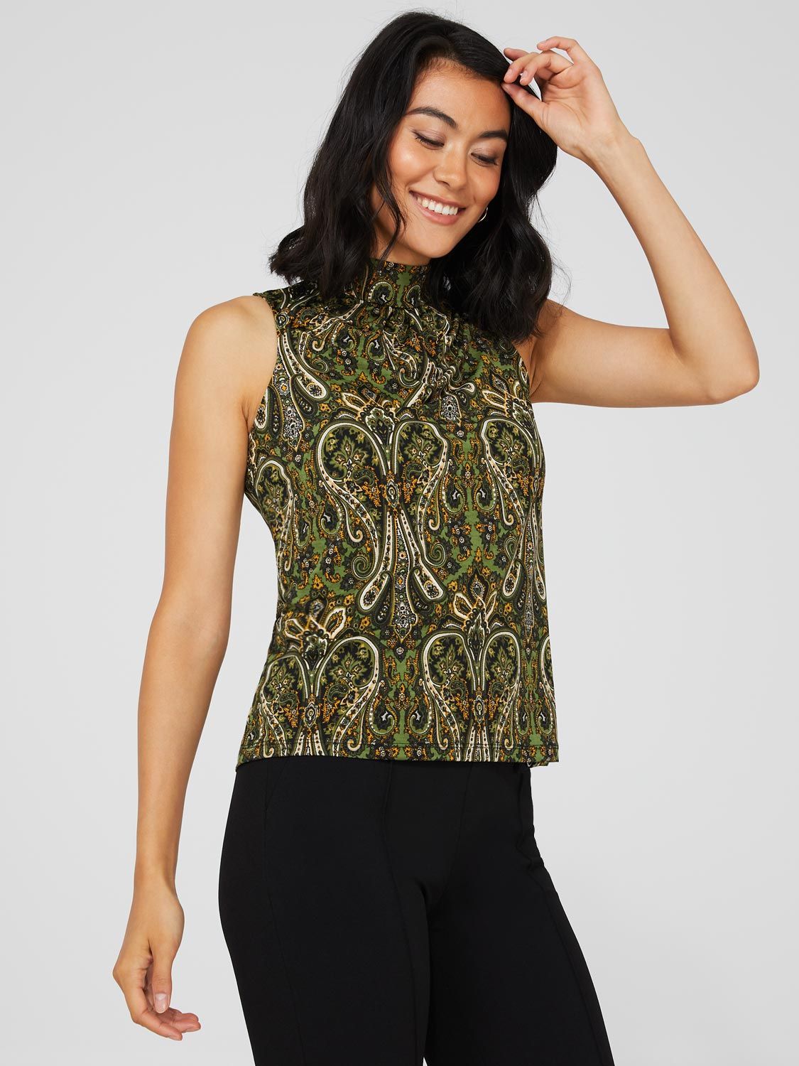 Sleeveless Paisley Print Mock Neck Top sold by Suzy Shier product image thumbnail 5