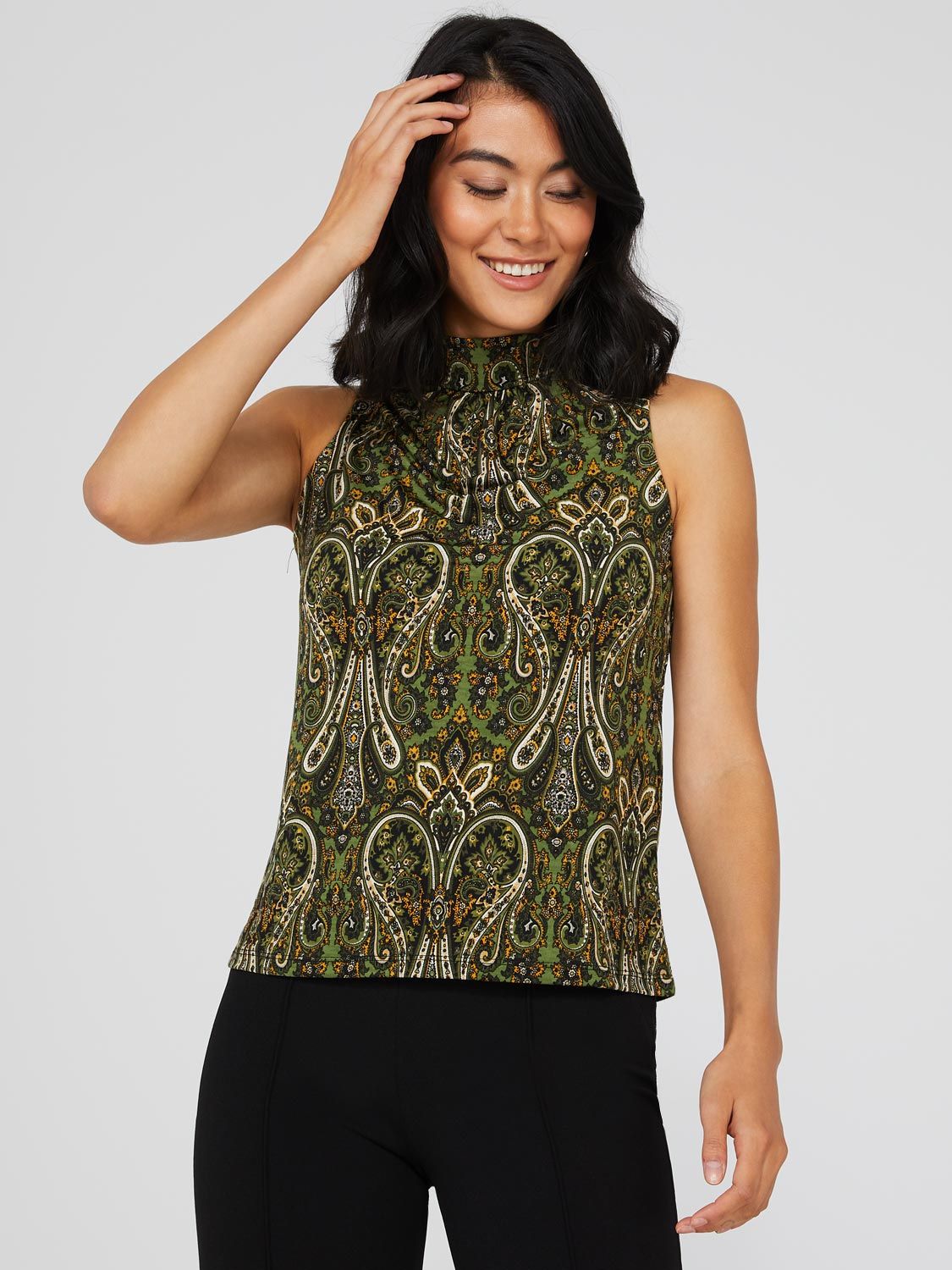 Sleeveless Paisley Print Mock Neck Top sold by Suzy Shier
