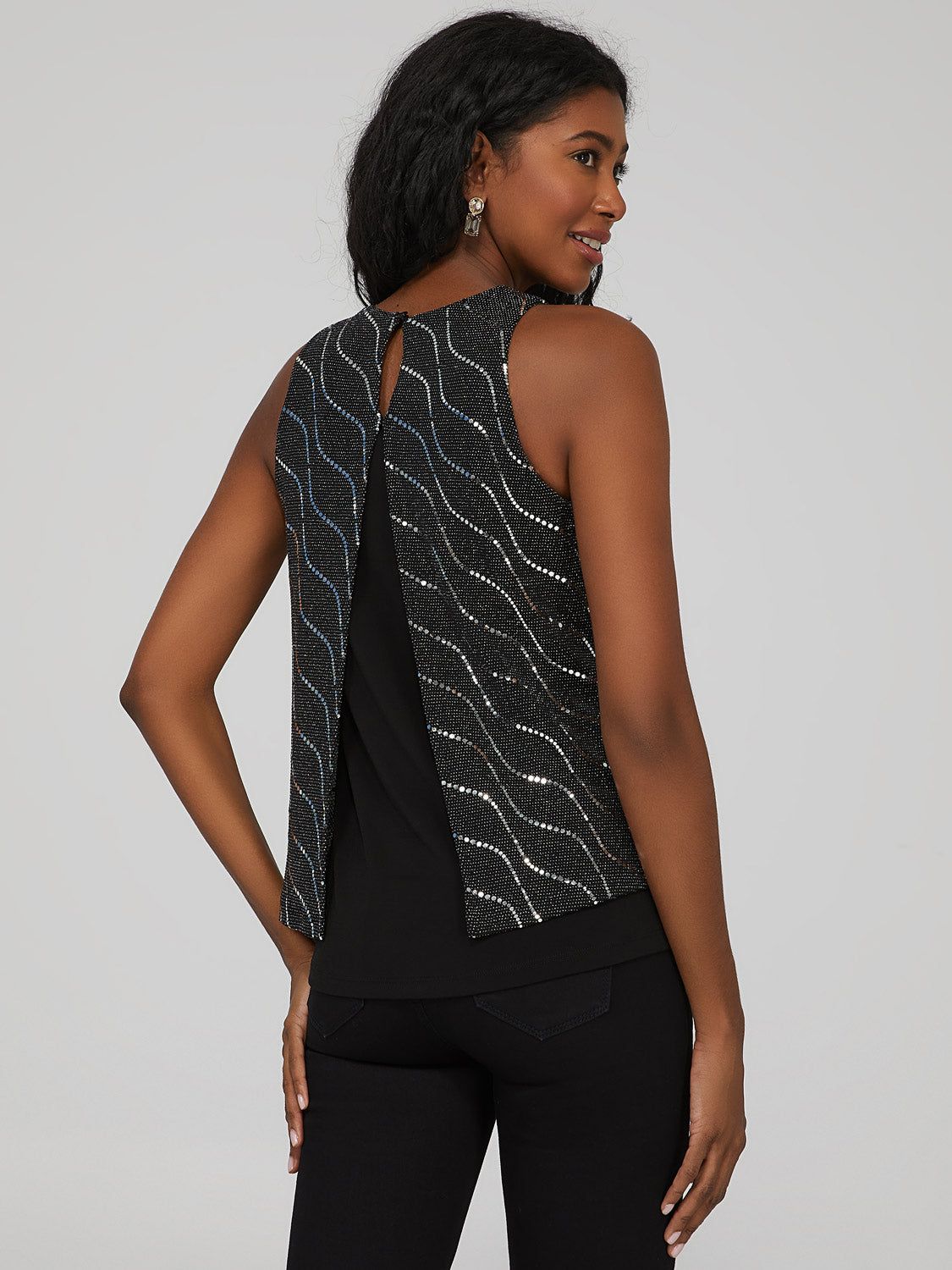 Glitter Wave Open Back Tank Top sold by Suzy Shier