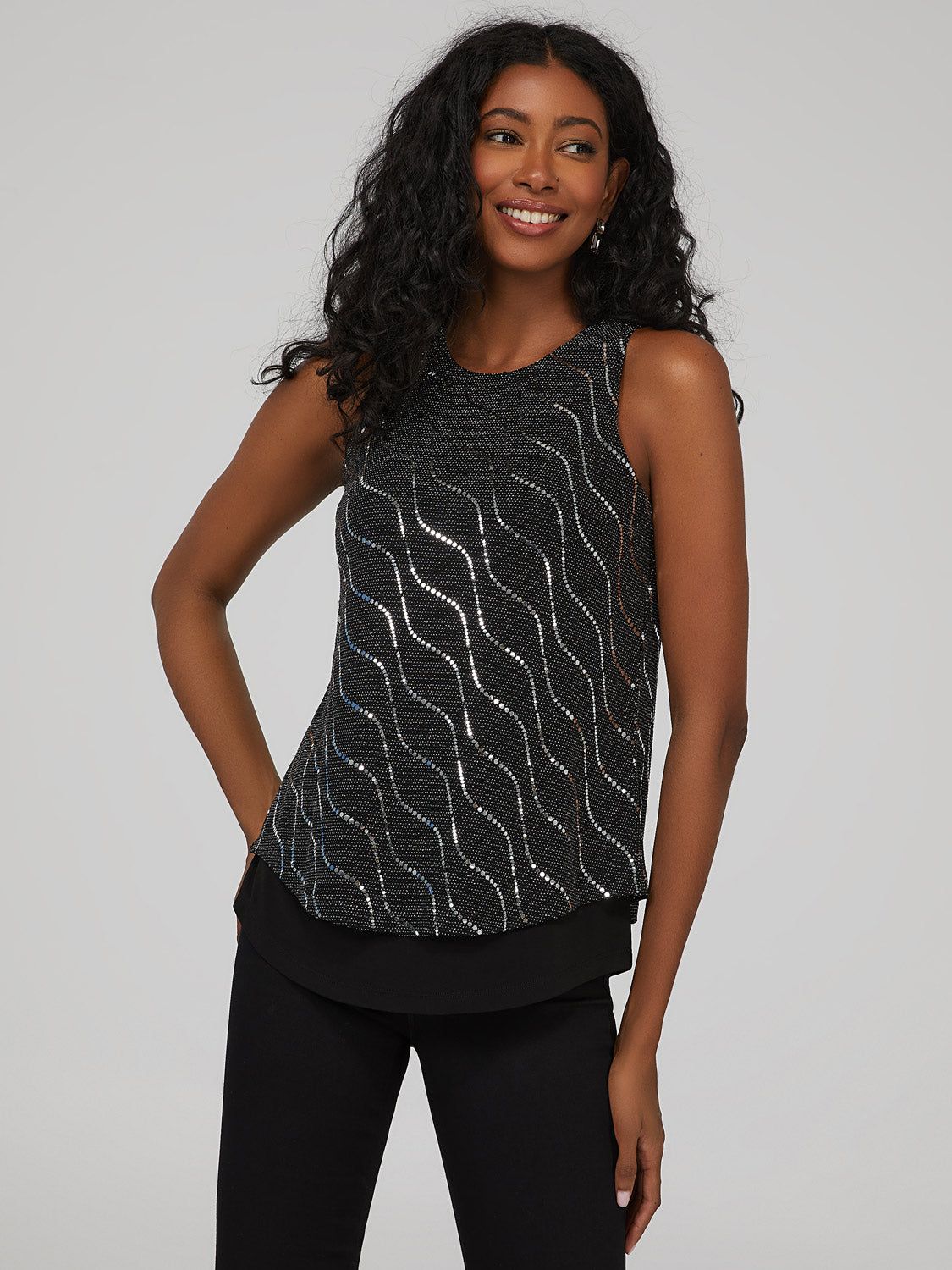 Glitter Wave Open Back Tank Top sold by Suzy Shier product image thumbnail 3