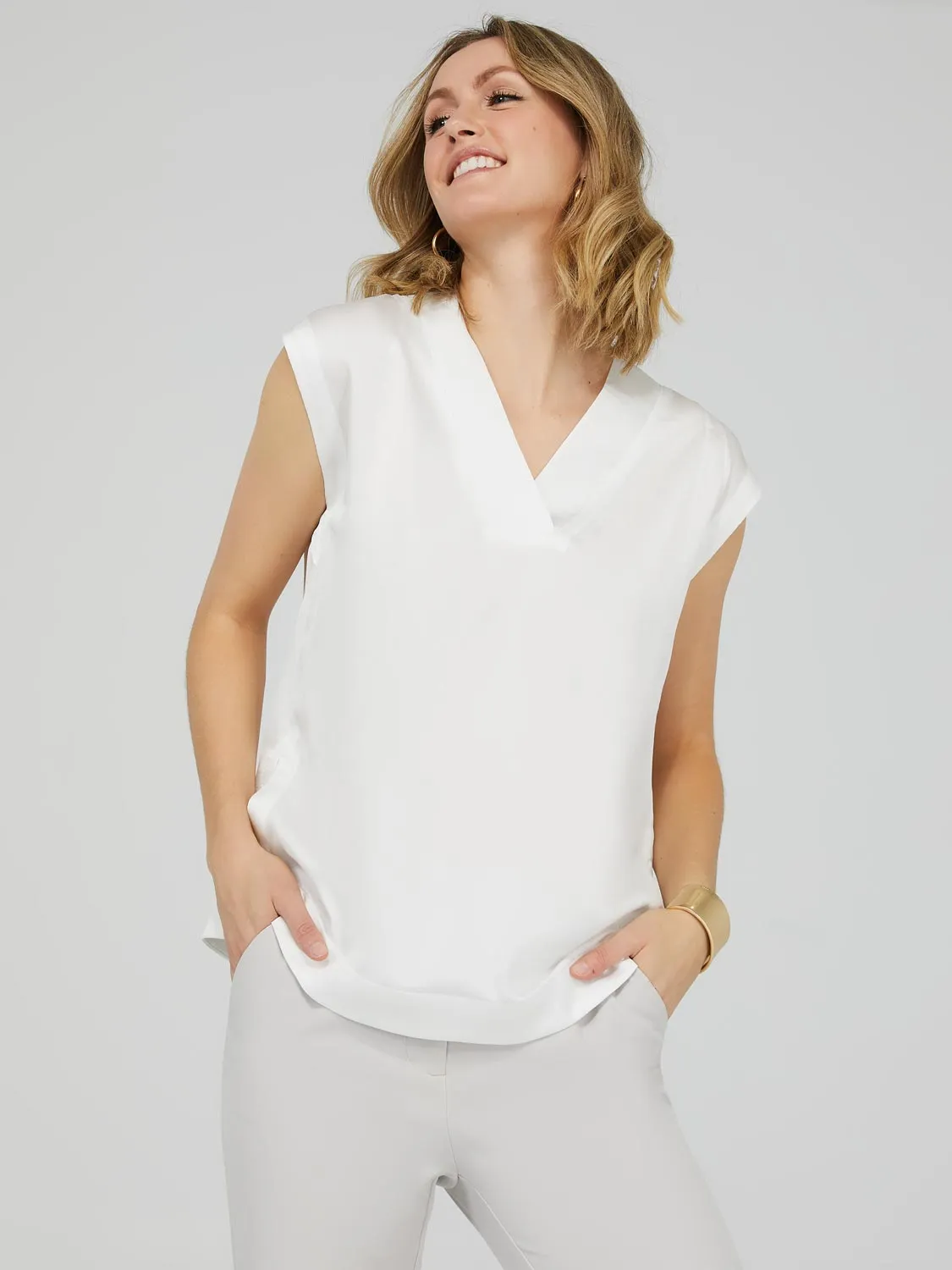 Textured Satin V-Neck Top sold by Suzy Shier