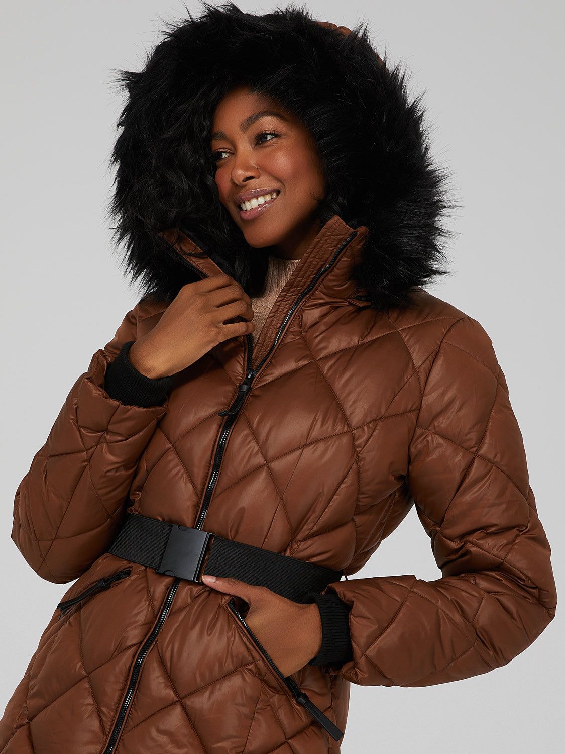 Diamond Quilted Fur Trimmed Puffer Coat sold by Suzy Shier product image thumbnail 7