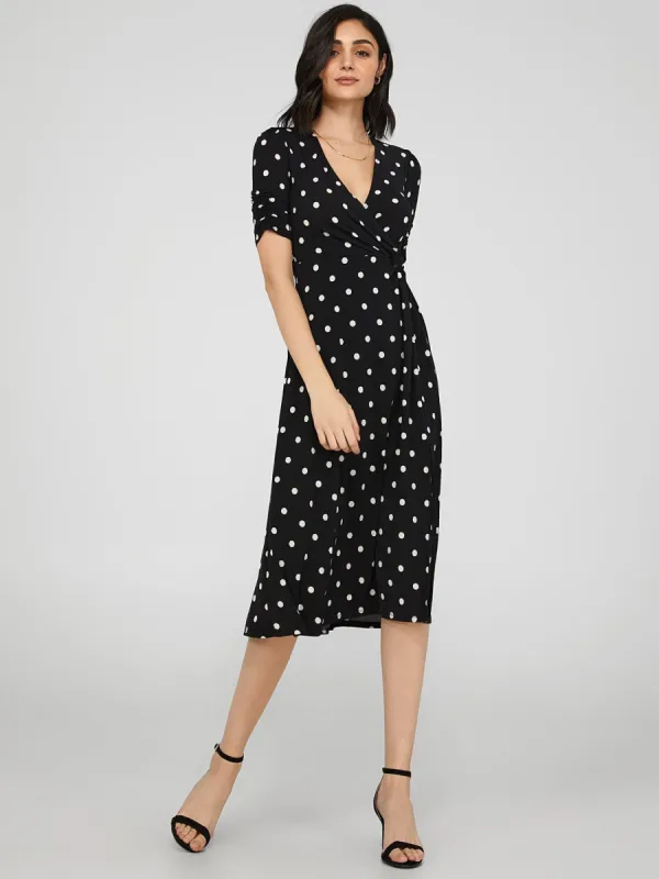 Polka Dot Midi Dress With Wrap Knot Detail sold by Suzy Shier