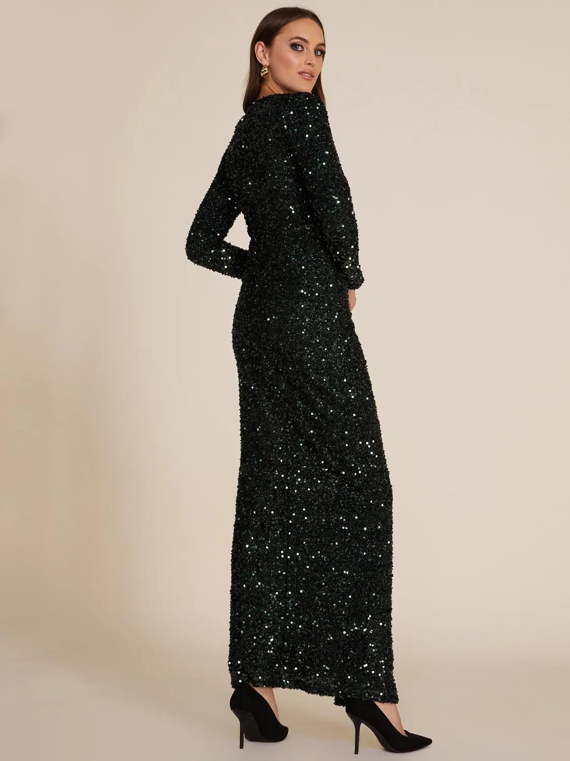 Long Sleeve Sequin Gown With Wrap Skirt sold by Suzy Shier product image thumbnail 4