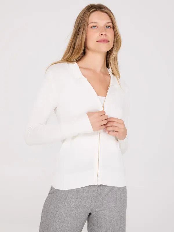 Collared 2-Way Zip-Front Sweater sold by Suzy Shier