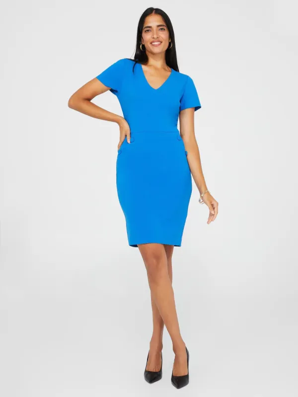 V-Neck Short Sleeve Sheath Dress With Button Details sold by Suzy Shier