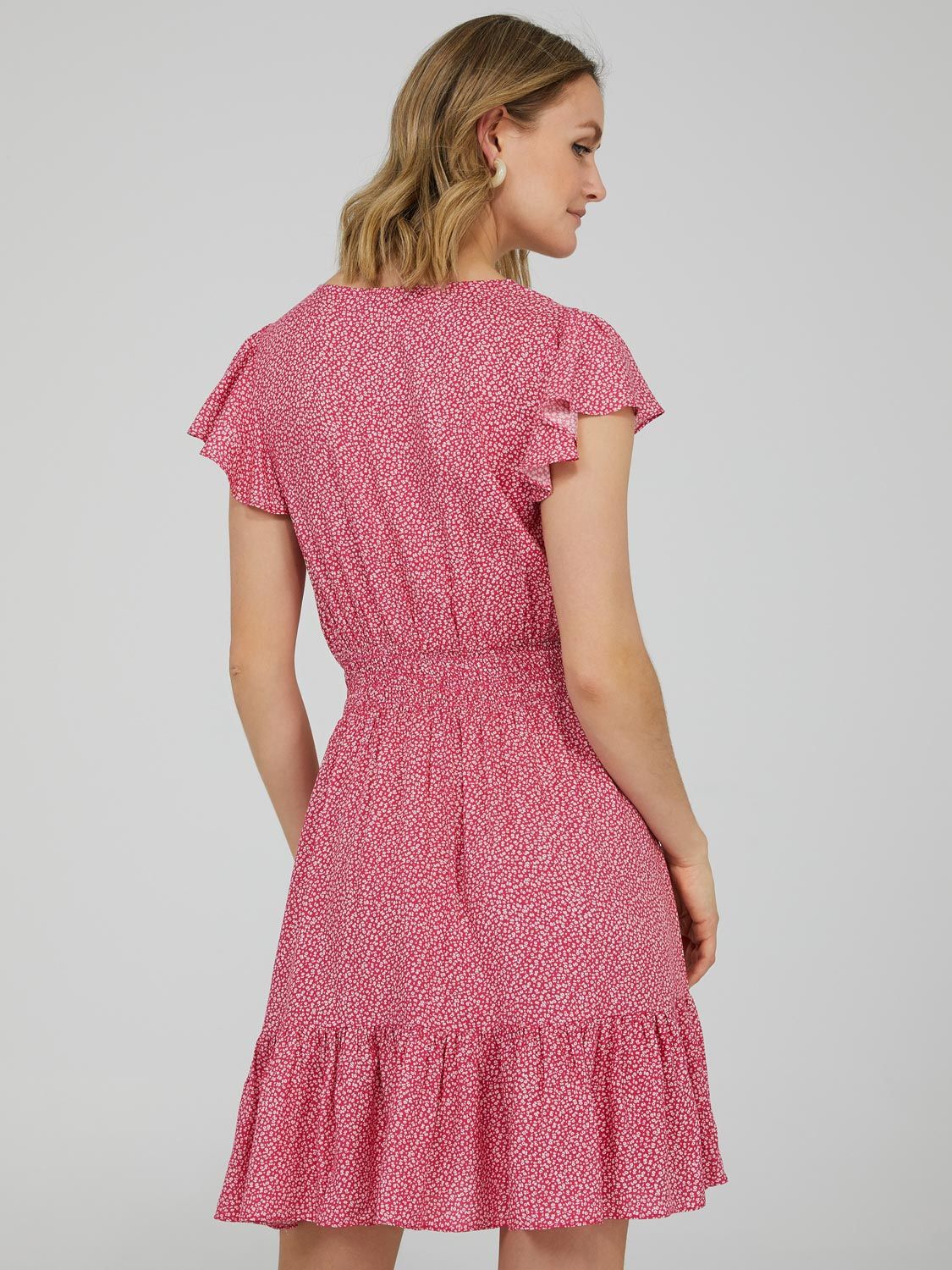 Printed V-Neck Mini Dress With Flutter Sleeves sold by Suzy Shier product image thumbnail 5