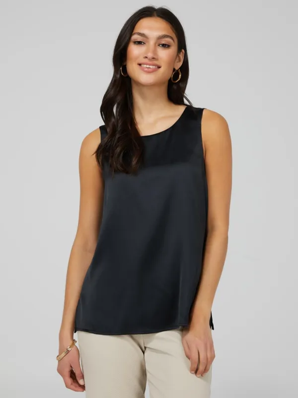 Sleeveless Satin Shell Top With Jersey Back sold by Suzy Shier