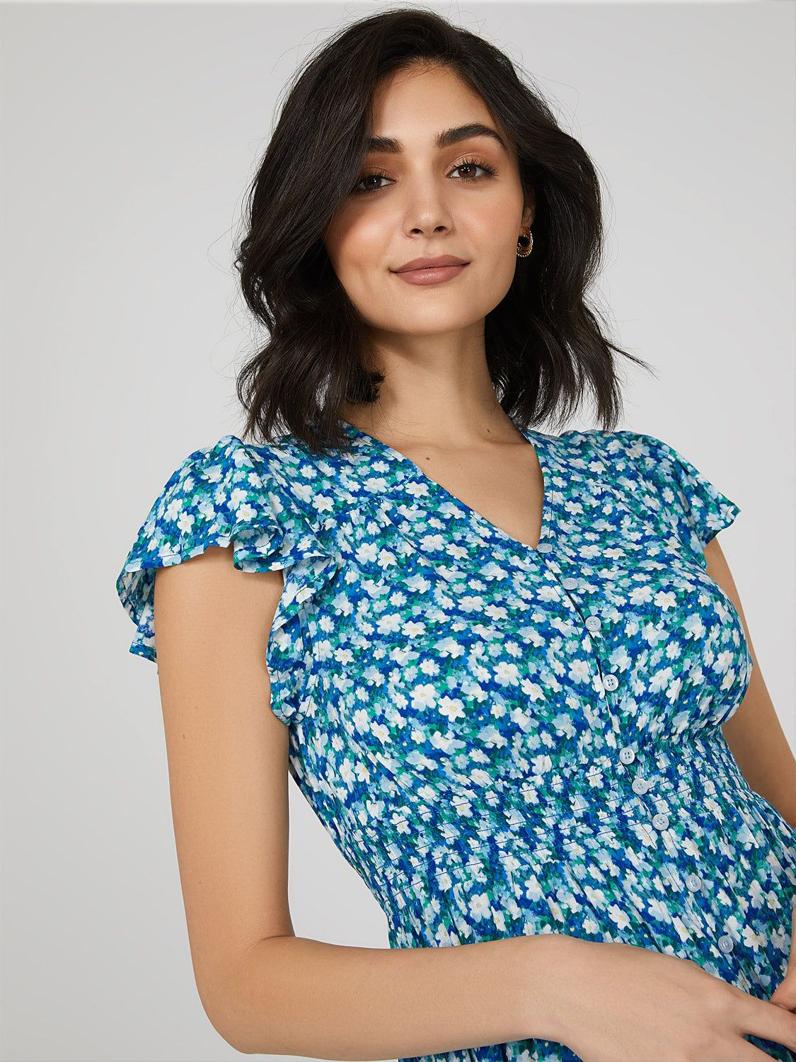 Floral Print Button-Front Maxi Dress With Smocked Waist sold by Suzy Shier product image thumbnail 2