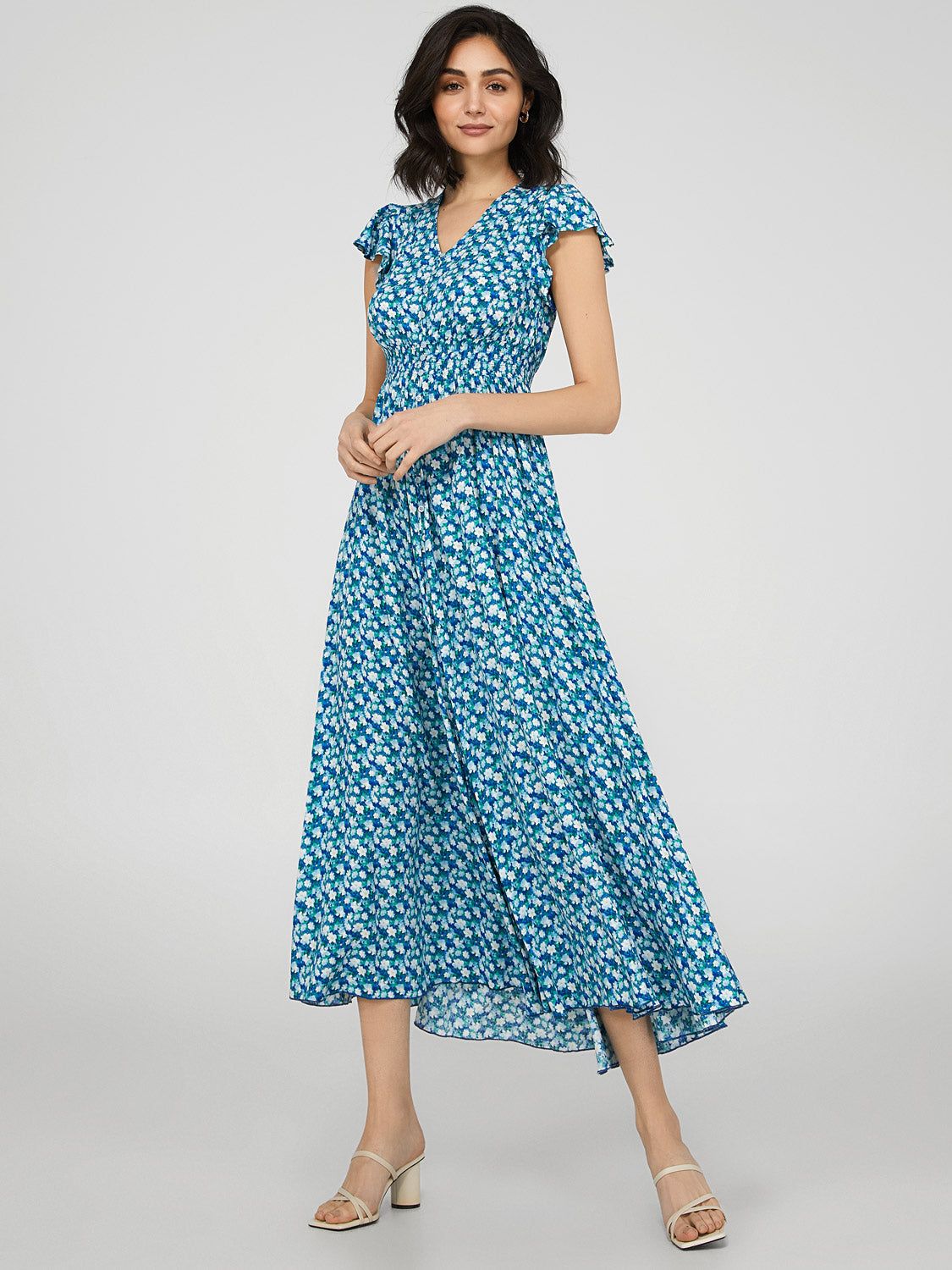 Floral Print Button-Front Maxi Dress With Smocked Waist sold by Suzy Shier