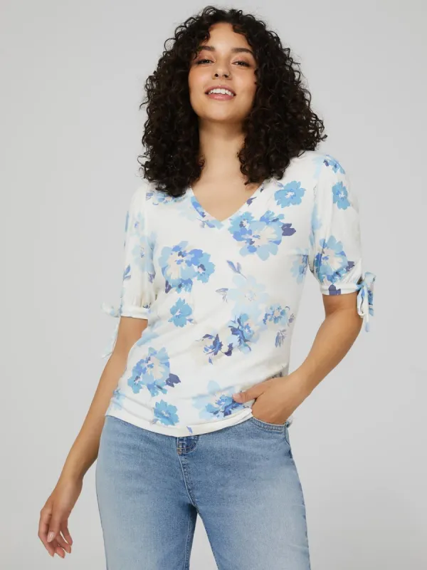 Printed Puff Sleeve V-Neck Top sold by Suzy Shier