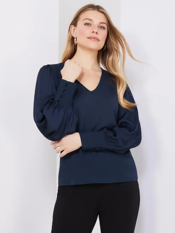 V-Neck Top With Chiffon Balloon Sleeves sold by Suzy Shier
