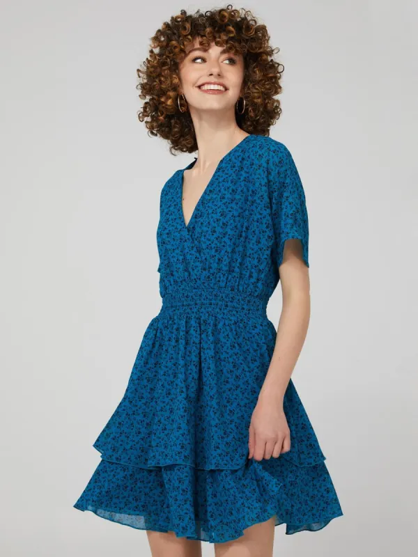 Printed Chiffon Mini Dress With Double Layer Skirt sold by Suzy Shier