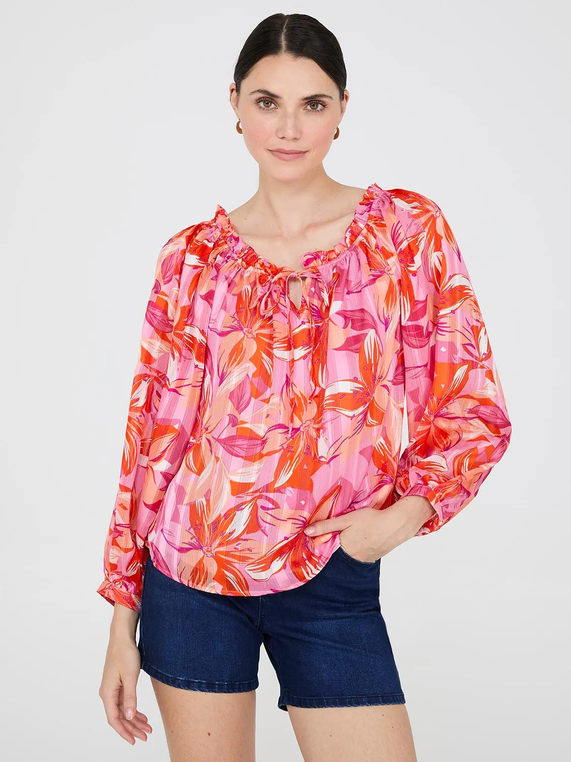 Floral Print Chiffon Off-The-Shoulder Blouse sold by Suzy Shier product image thumbnail 2