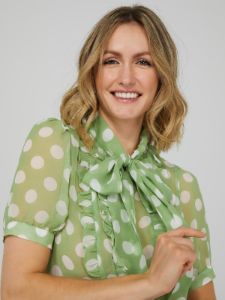 Polka Dot Chiffon Tie Neck Top sold by Suzy Shier