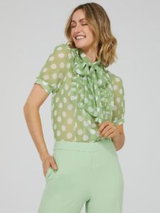 Polka Dot Chiffon Tie Neck Top sold by Suzy Shier
