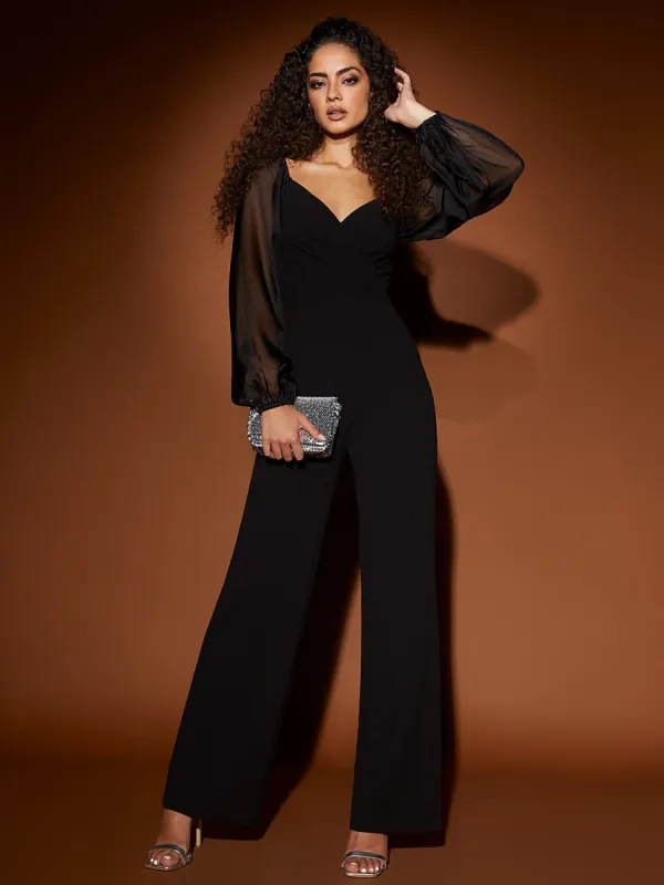 Organza Long Sleeve V-Neck Jumpsuit sold by Suzy Shier