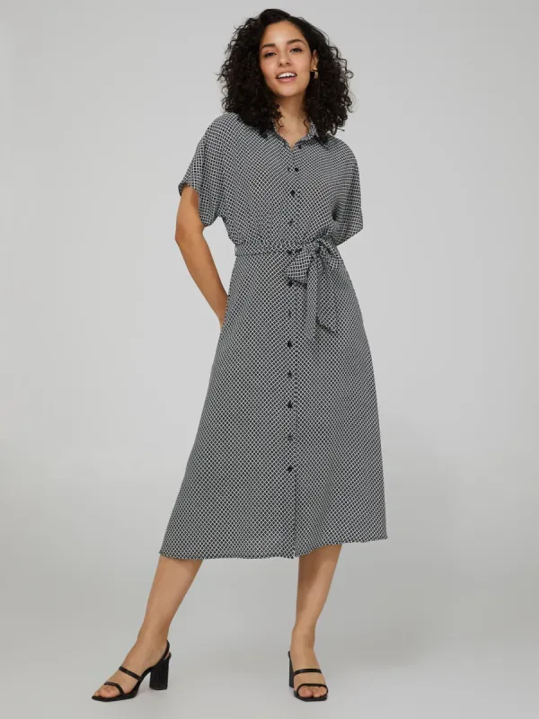Geo Print Button-Front Midi Shirt Dress sold by Suzy Shier