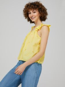 Eyelet Flutter Shoulder Top sold by Suzy Shier