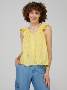 Eyelet Flutter Shoulder Top sold by Suzy Shier