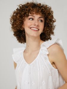 Eyelet Flutter Shoulder Top sold by Suzy Shier