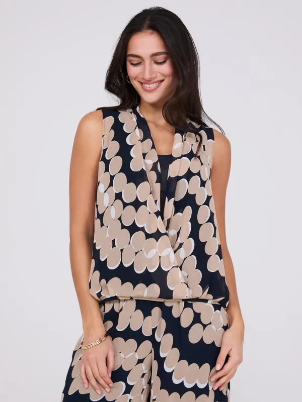 Sleeveless Geo Print Chiffon Blouse with Blouson Wrap sold by Suzy Shier