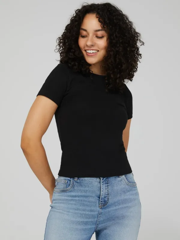 Cropped Ribbed Crew Neck T-Shirt sold by Suzy Shier