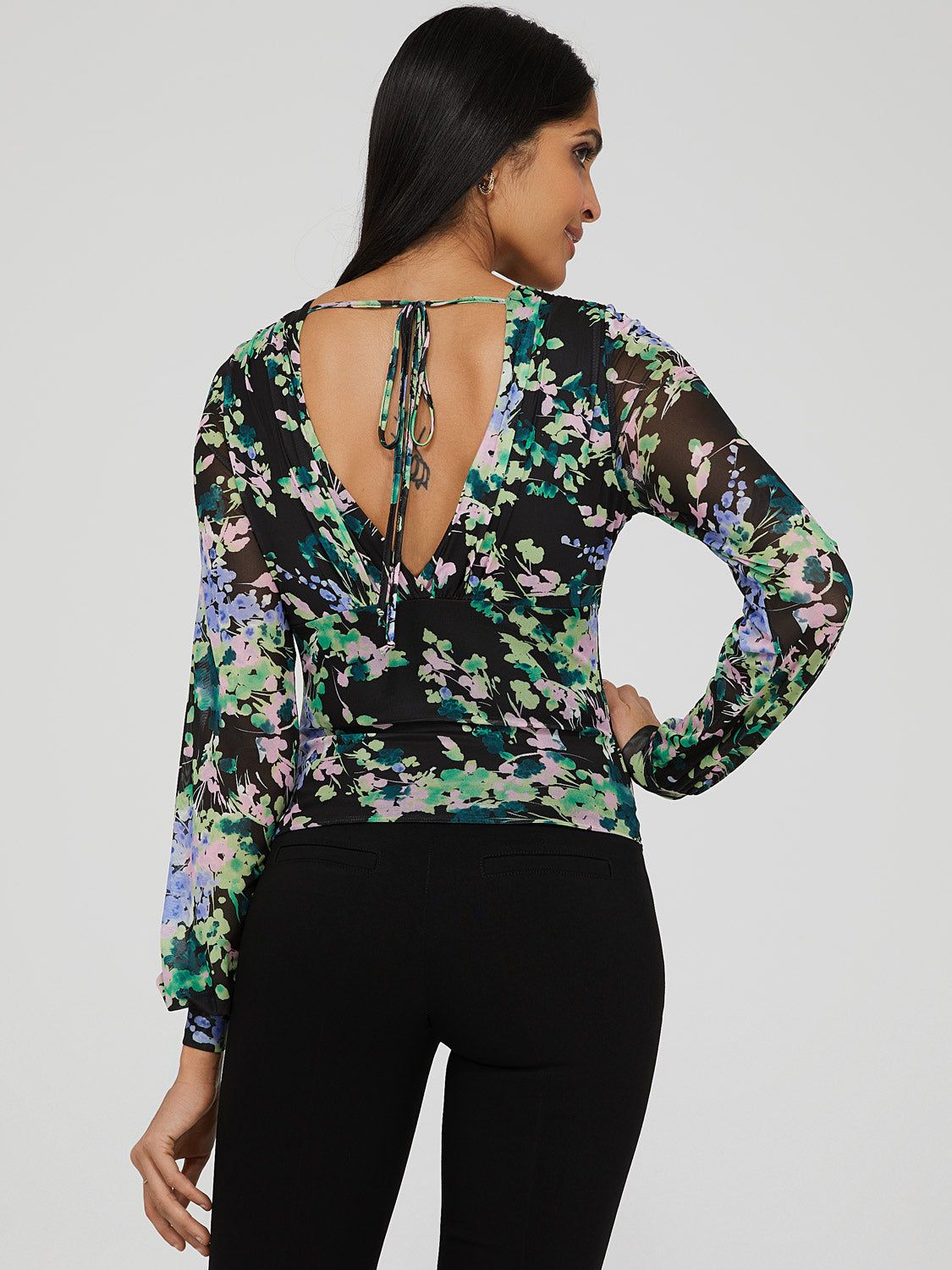 Floral Print Mesh Tie Top sold by Suzy Shier product image thumbnail 4