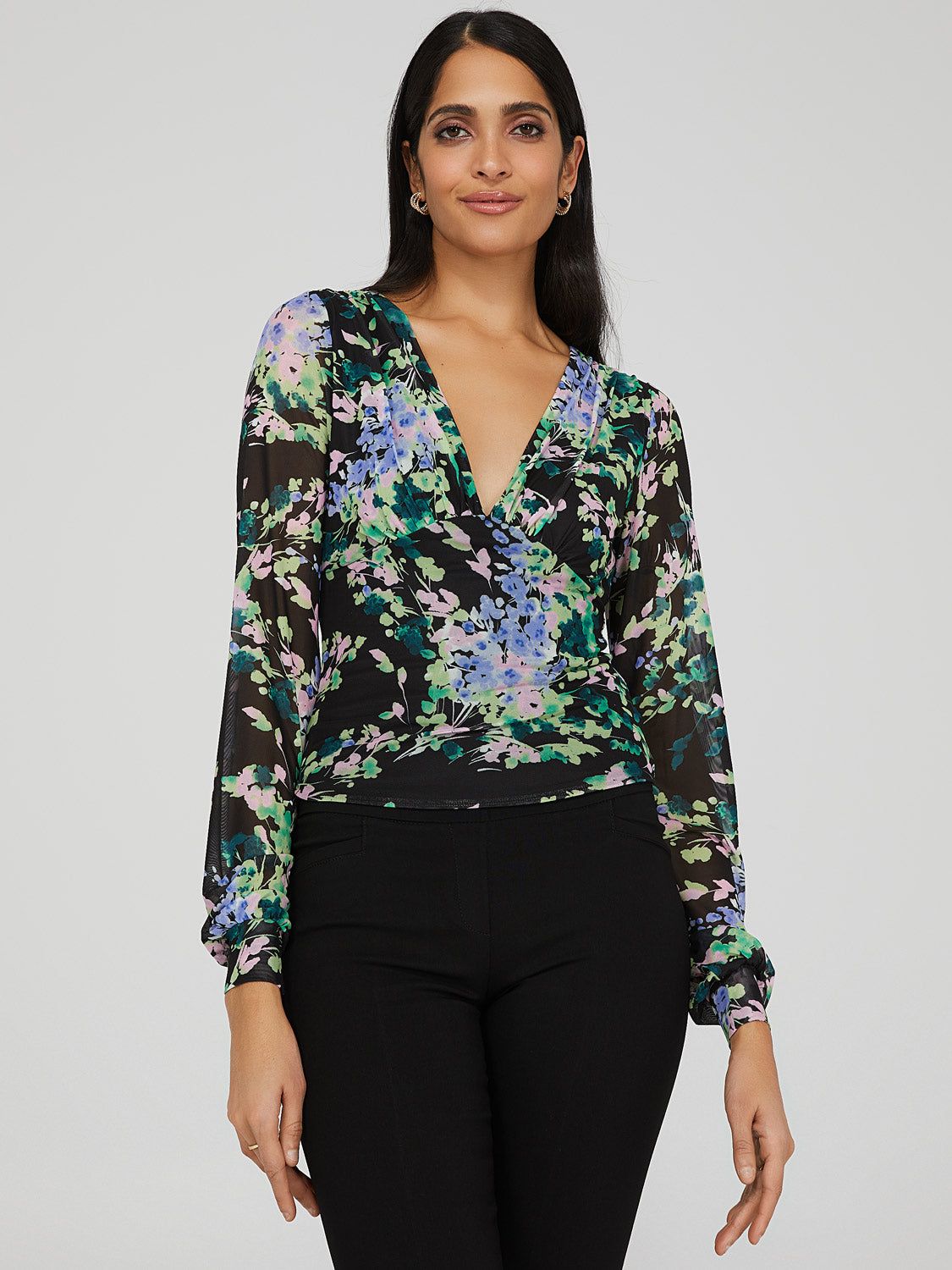 Floral Print Mesh Tie Top sold by Suzy Shier product image thumbnail 2