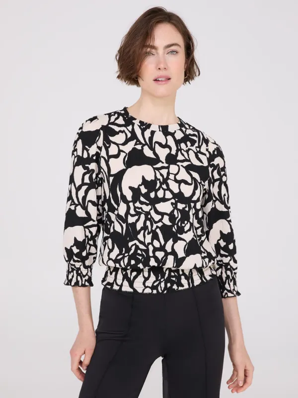 Printed Textured 3/4 Sleeve Round Neck Top sold by Suzy Shier