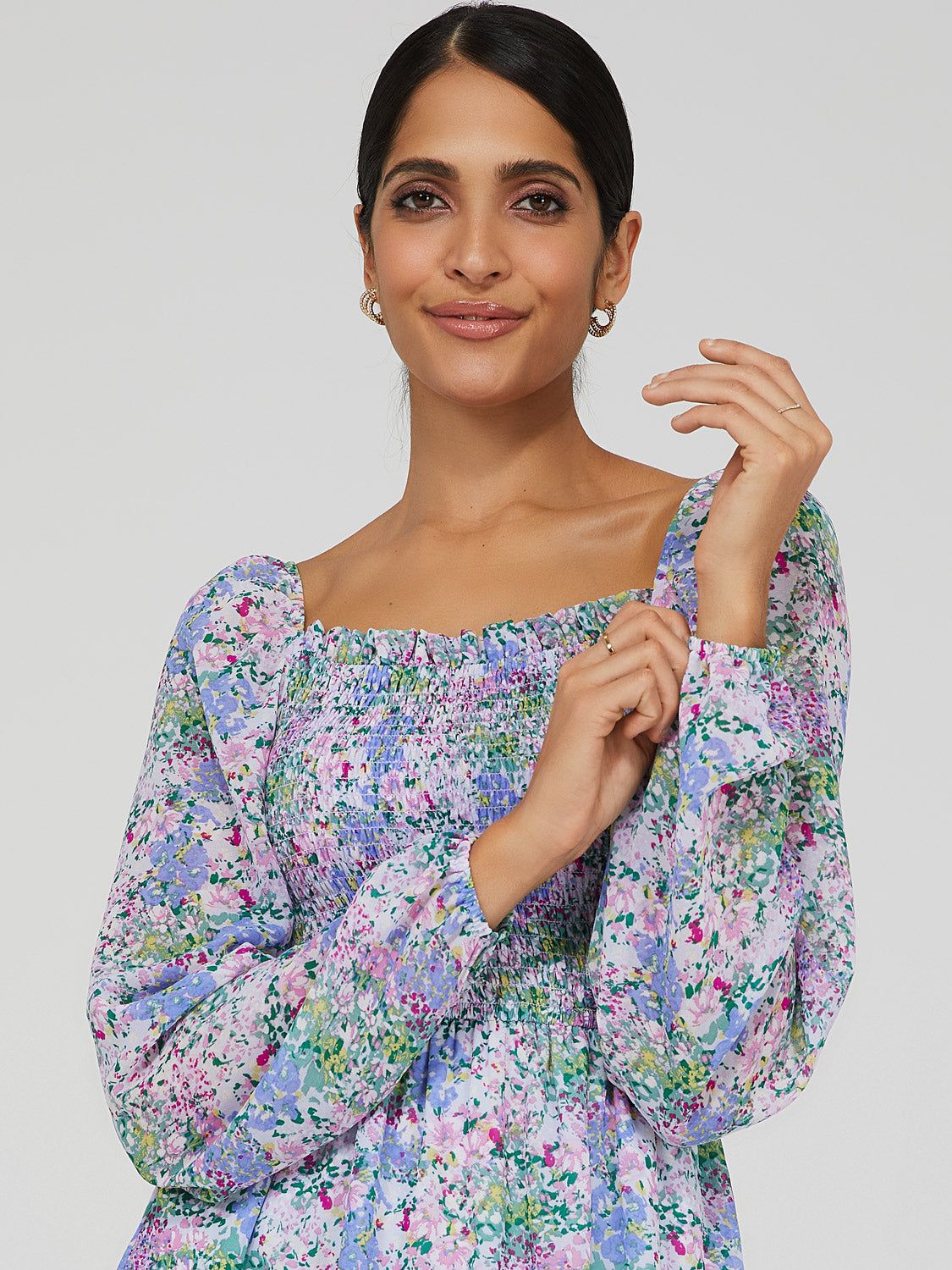 Printed Square Neck Smocked Dress sold by Suzy Shier product image thumbnail 2