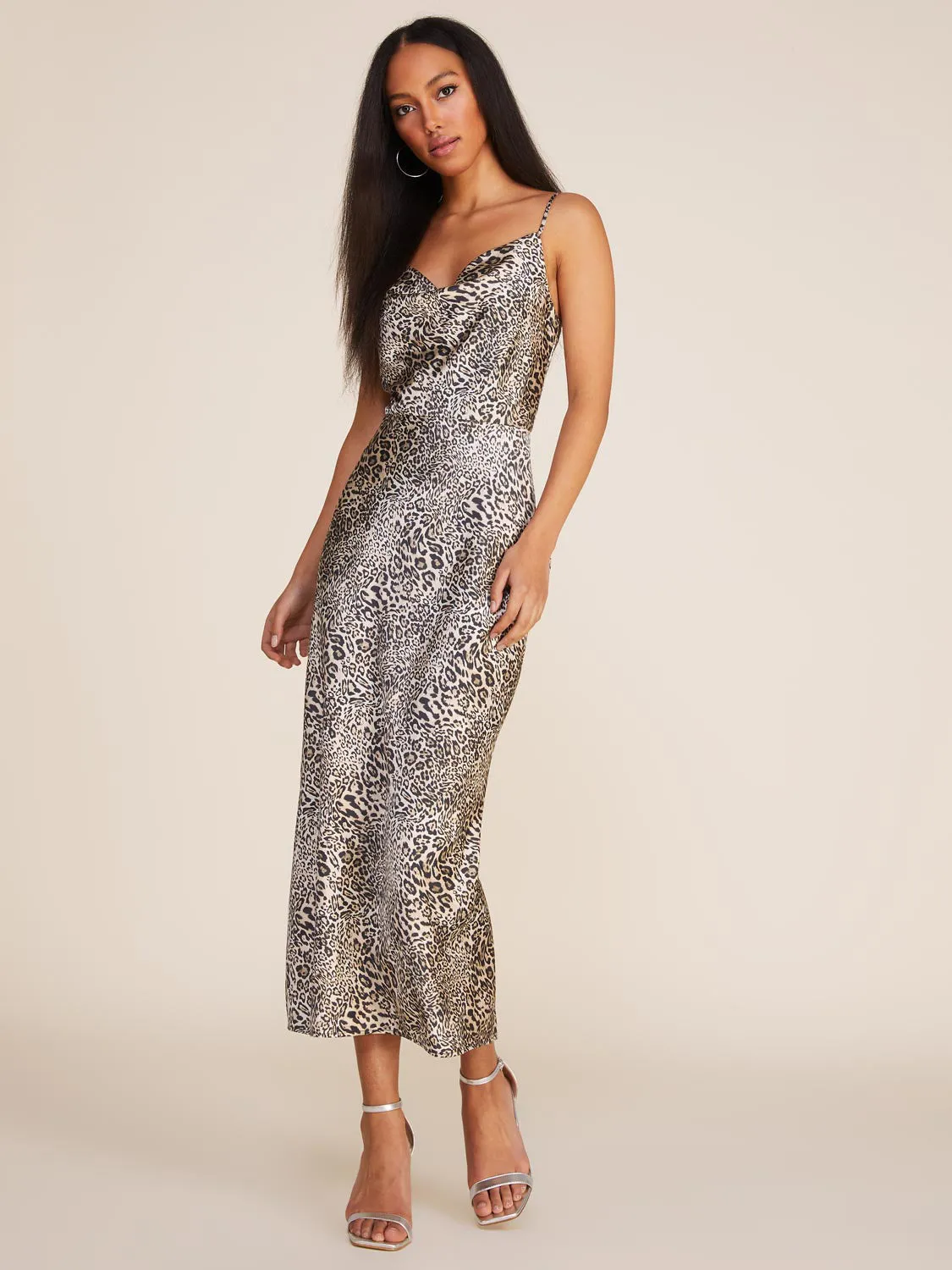Printed Cowl Neck Satin Midi Dress sold by Suzy Shier