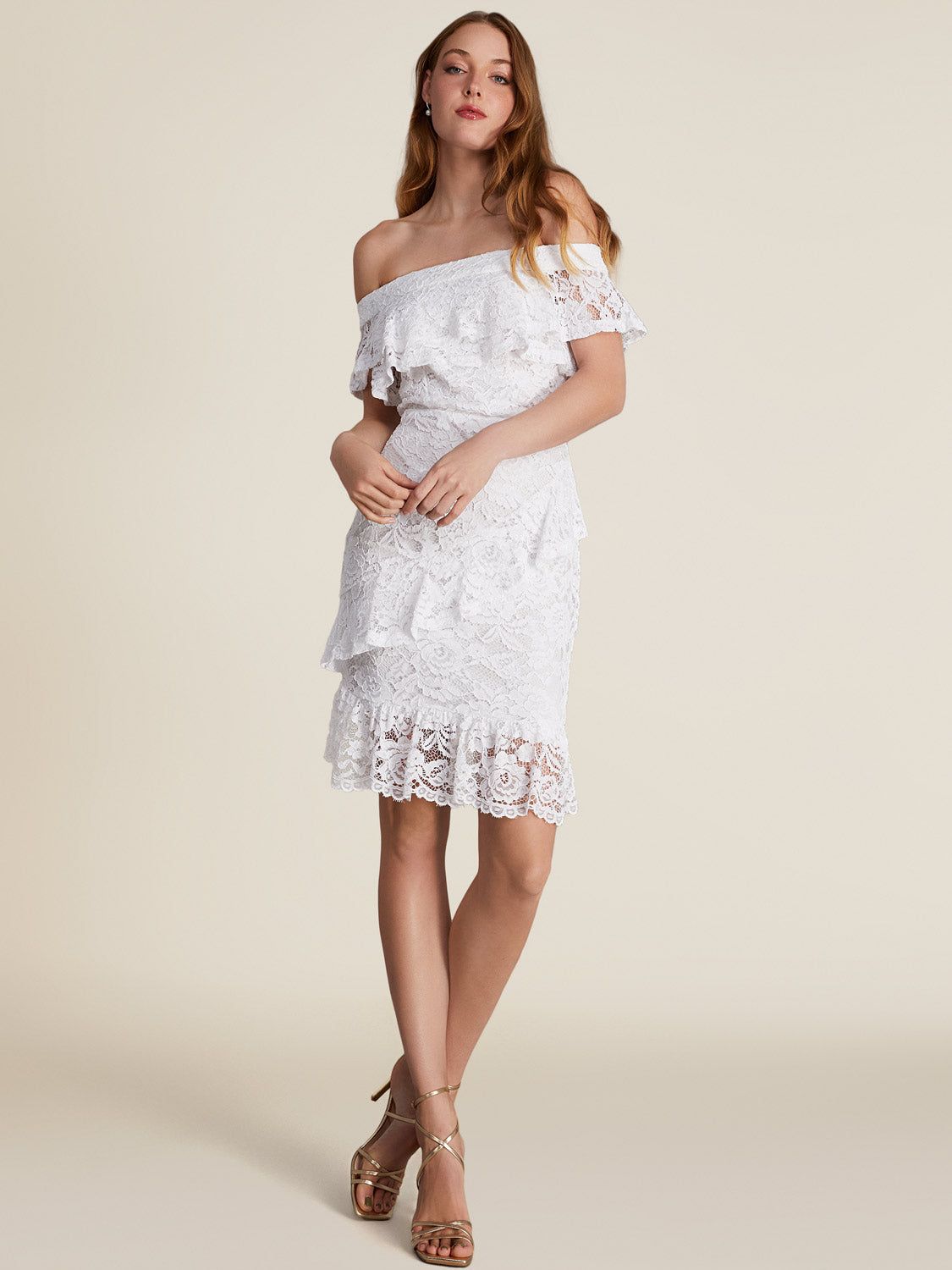 Lace Off-The-Shoulder Layered Ruffle Mini Dress sold by Suzy Shier product image thumbnail 5