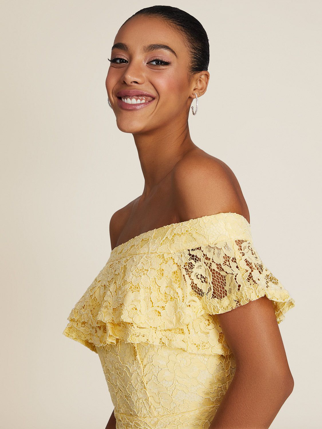 Lace Off-The-Shoulder Layered Ruffle Mini Dress sold by Suzy Shier product image thumbnail 4