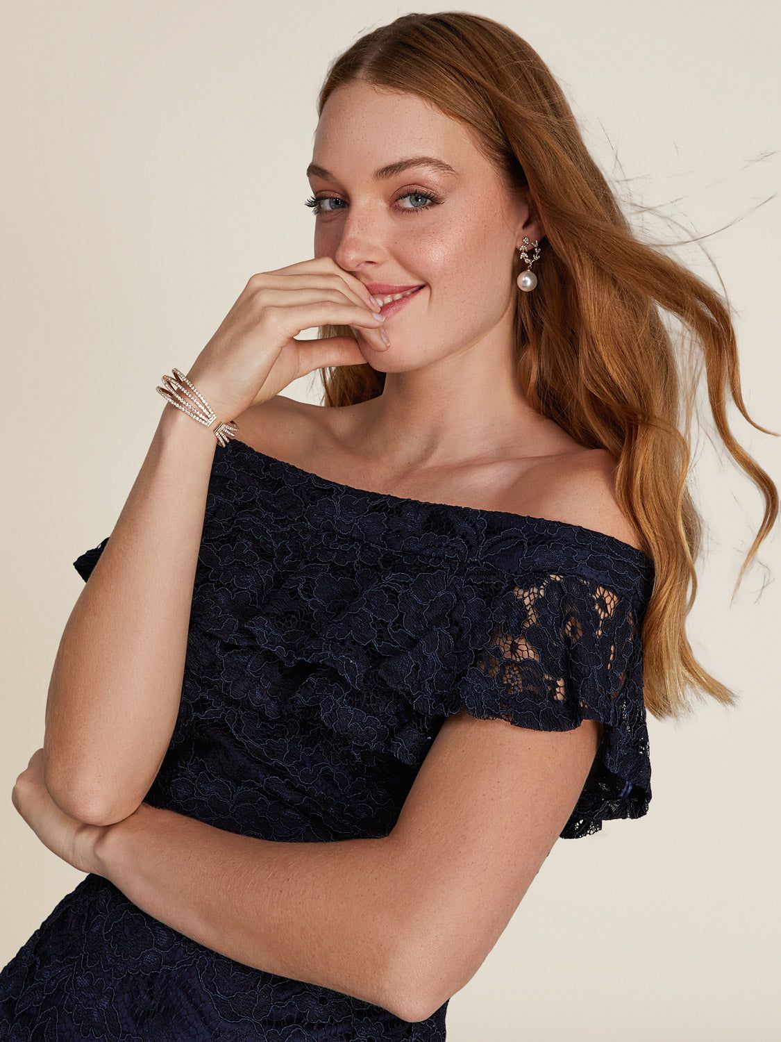 Lace Off-The-Shoulder Layered Ruffle Mini Dress sold by Suzy Shier product image thumbnail 11