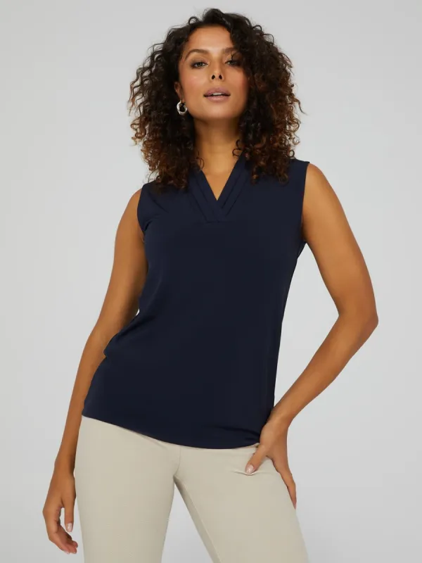Sleeveless Top With Pleated Shawl Collar sold by Suzy Shier