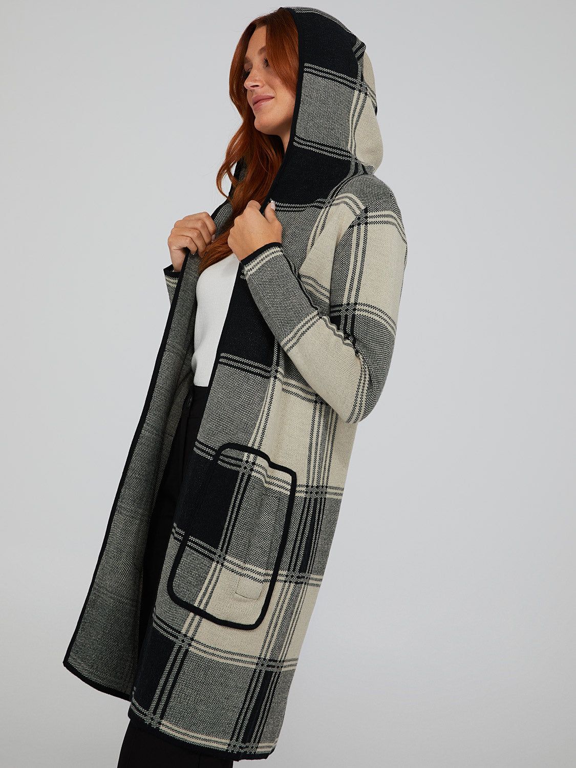 Plaid Cardigan With Hood sold by Suzy Shier product image thumbnail 2