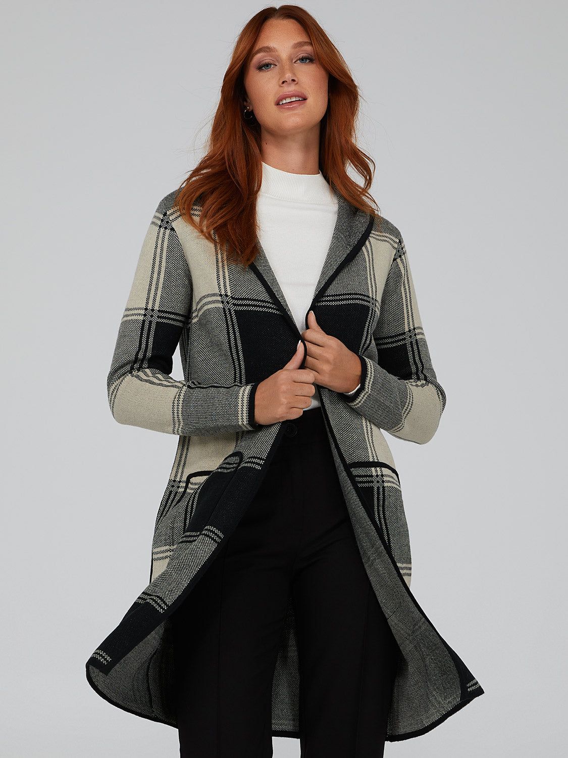 Plaid Cardigan With Hood sold by Suzy Shier product image thumbnail 3