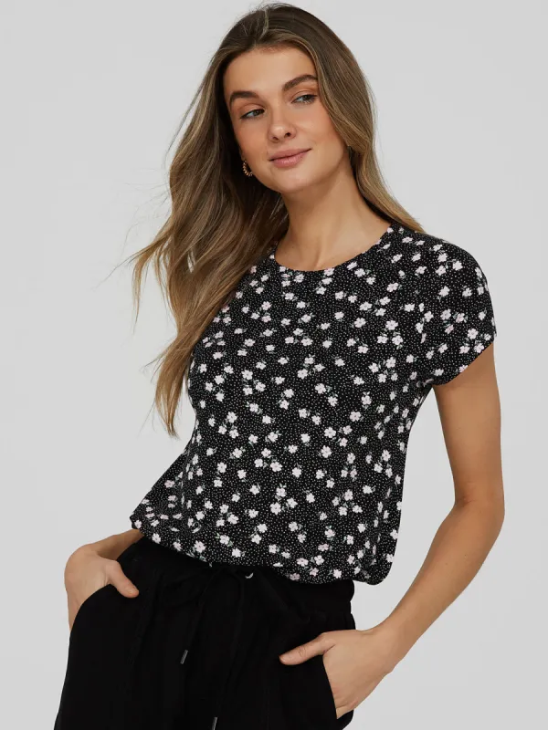 Ditsy Print Crew Neck T-Shirt sold by Suzy Shier